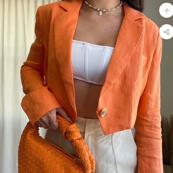 NWT Olivaceous Villie Cropped Linen Blazer in Orange - Picture 5 of 6
